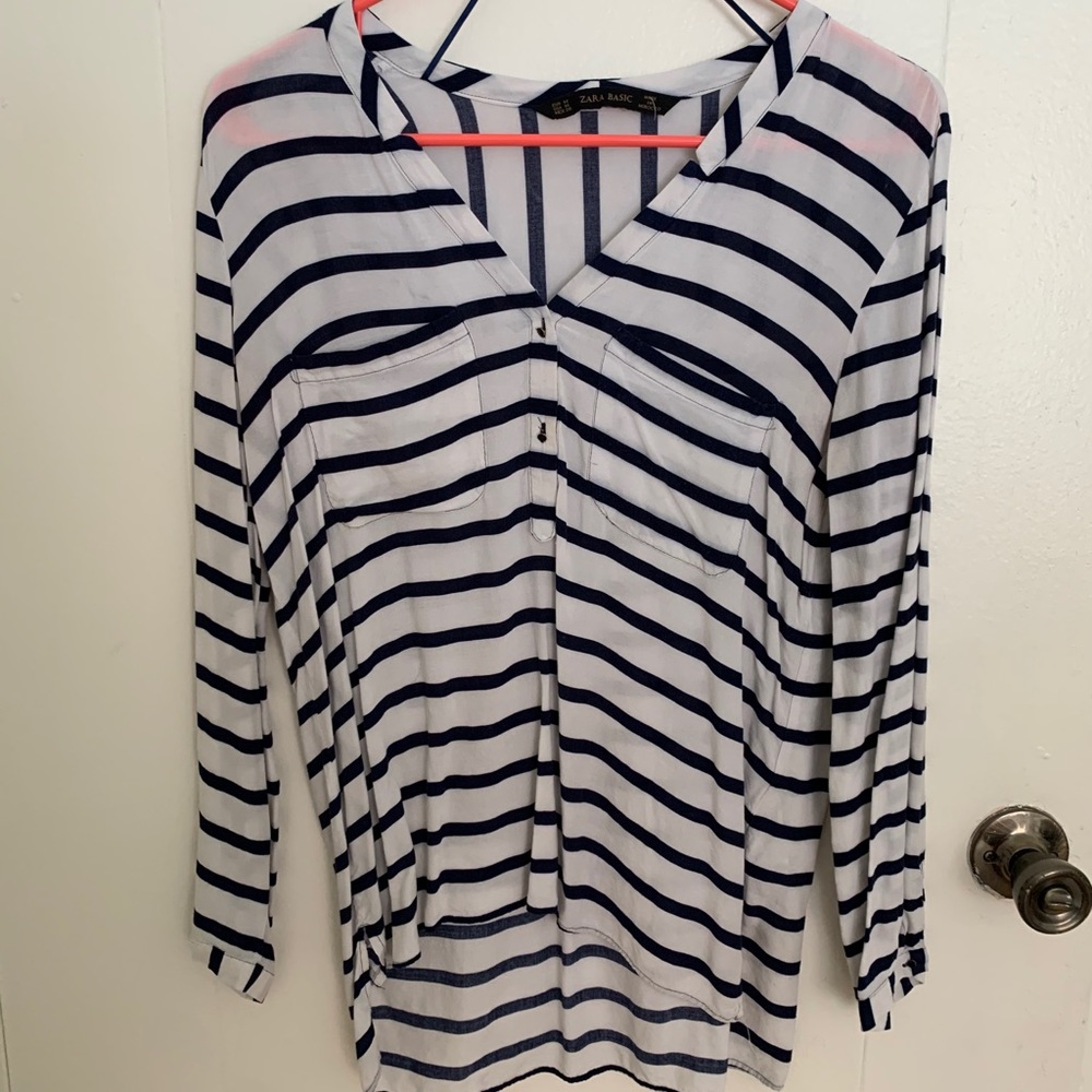 Blue and white striped Zara blouse